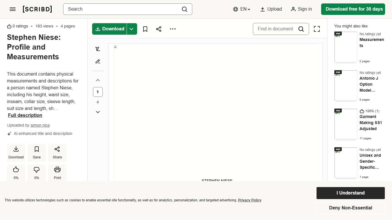 Stephen Niese: Profile and Measurements | PDF | Home & Garden | Wellness