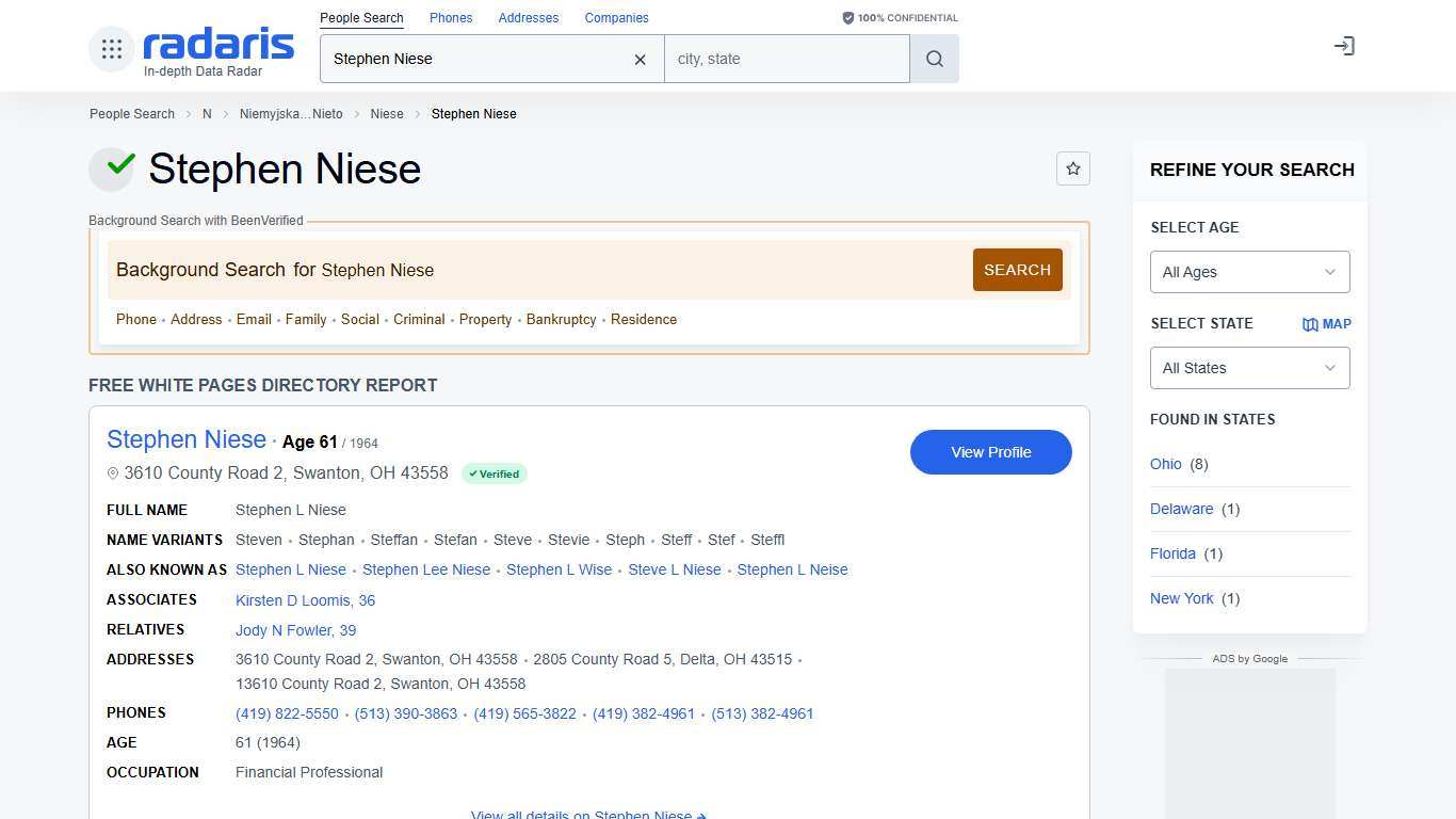 Stephen Niese - Age, Phone Number, Contact, Address Info, Public Records | Radaris